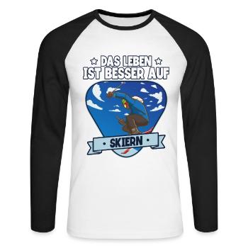 Skifahren Ski - Unisex Baseballshirt langarm - Weiß/Schwarz - Vorne - Nik (191cm)