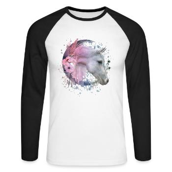Horse Motif Riding Horses Gift - Unisex Long Sleeve Baseball T-Shirt - white/black - Front - Nik (191cm)