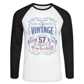 Vintage Crafted To Perfection 57th Birthday - Unisex Long Sleeve Baseball T-Shirt - white/black - Front - Nik (191cm)