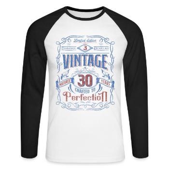 Vintage Crafted To Perfection 30th Birthday - Unisex Long Sleeve Baseball T-Shirt - white/black - Front - Nik (191cm)