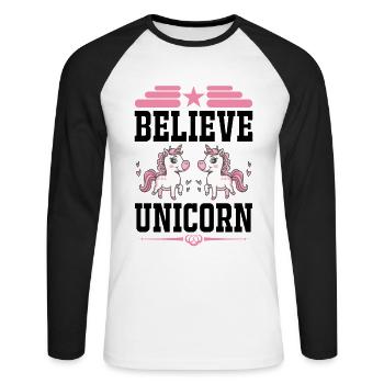 Croyance en la licorne Licorne - T-shirt baseball manches longues Homme - blanc/noir - Devant - Nik (191cm)