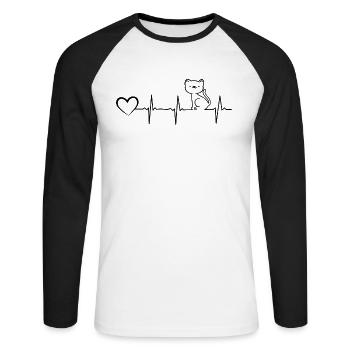 Cat Lovers Cat Heartbeat Heart Cat Ownership - Unisex Long Sleeve Baseball T-Shirt - white/black - Front - Nik (191cm)