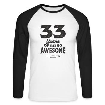 33 Jahre Awesome 33. Geburtstag - Unisex Baseballshirt langarm - Weiß/Schwarz - Vorne - Nik (191cm)