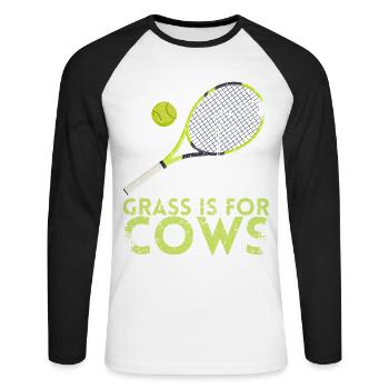 L’herbe est pour la conception des vaches pour les fans de tennis - T-shirt baseball manches longues Homme - blanc/noir - Devant - Nik (191cm)