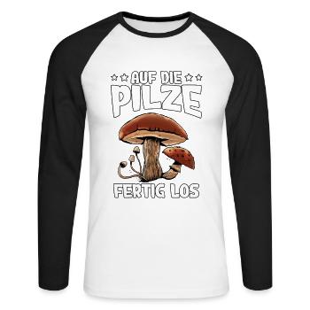 Pilzsammler Pilz Sucher - Unisex Baseballshirt langarm - Weiß/Schwarz - Vorne - Nik (191cm)