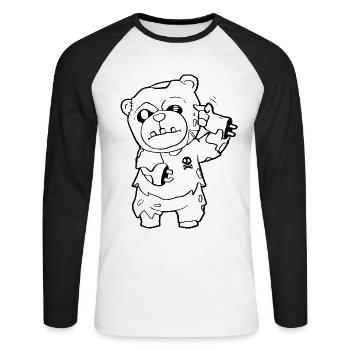 Zombiecore Aesthetic Zombie Bear Creepy Bear - Unisex Long Sleeve Baseball T-Shirt - white/black - Front - Nik (191cm)