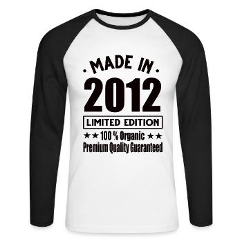 Made in 2012 Vintage Retro Limited Edition - Unisex Baseballshirt langarm - Weiß/Schwarz - Vorne - Nik (191cm)