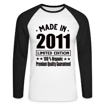 Made in 2011 Vintage Retro Limited Edition - Unisex Baseballshirt langarm - Weiß/Schwarz - Vorne - Nik (191cm)