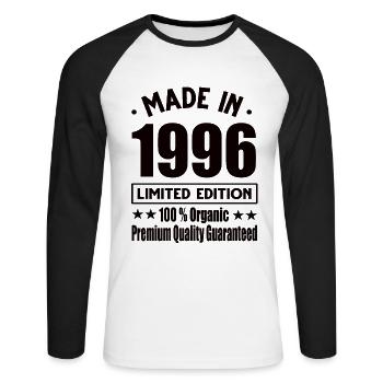 Fabriqué en 1996 Vintage Retro Limited Edition - T-shirt baseball manches longues Homme - blanc/noir - Devant - Nik (191cm)