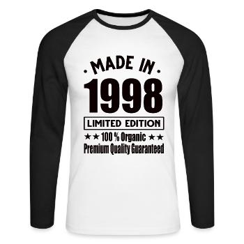 Made in 1998 Vintage Retro Limited Edition - Unisex Long Sleeve Baseball T-Shirt - white/black - Front - Nik (191cm)