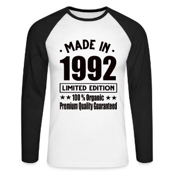 Fabriqué en 1992 Vintage Retro Limited Edition - T-shirt baseball manches longues Homme - blanc/noir - Devant - Nik (191cm)