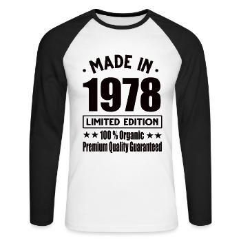 Fabriqué en 1978 Vintage Retro Limited Edition - T-shirt baseball manches longues Homme - blanc/noir - Devant - Nik (191cm)