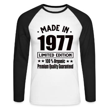 Fabriqué en 1977 Vintage Retro Limited Edition - T-shirt baseball manches longues Homme - blanc/noir - Devant - Nik (191cm)