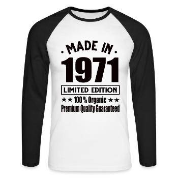 Fabriqué en 1971 Vintage Retro Limited Edition - T-shirt baseball manches longues Homme - blanc/noir - Devant - Nik (191cm)