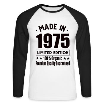 Made in 1975 Vintage Retro Limited Edition - Unisex Baseballshirt langarm - Weiß/Schwarz - Vorne - Nik (191cm)
