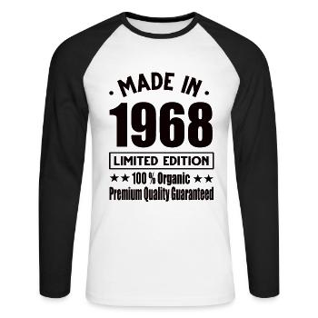 Made in 1968 Vintage Retro Limited Edition - Unisex Long Sleeve Baseball T-Shirt - white/black - Front - Nik (191cm)