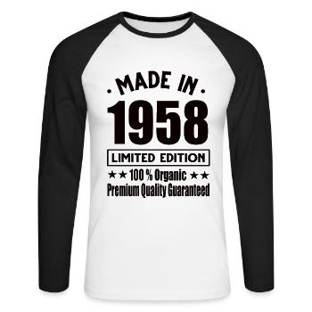 Fabriqué en 1958 Vintage Retro Limited Edition - T-shirt baseball manches longues Homme - blanc/noir - Devant - Nik (191cm)