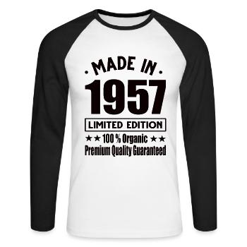 Fabriqué en 1957 Vintage Retro Limited Edition - T-shirt baseball manches longues Homme - blanc/noir - Devant - Nik (191cm)