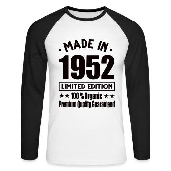 Made in 1952 Vintage Retro Limited Edition - Unisex Long Sleeve Baseball T-Shirt - white/black - Front - Nik (191cm)