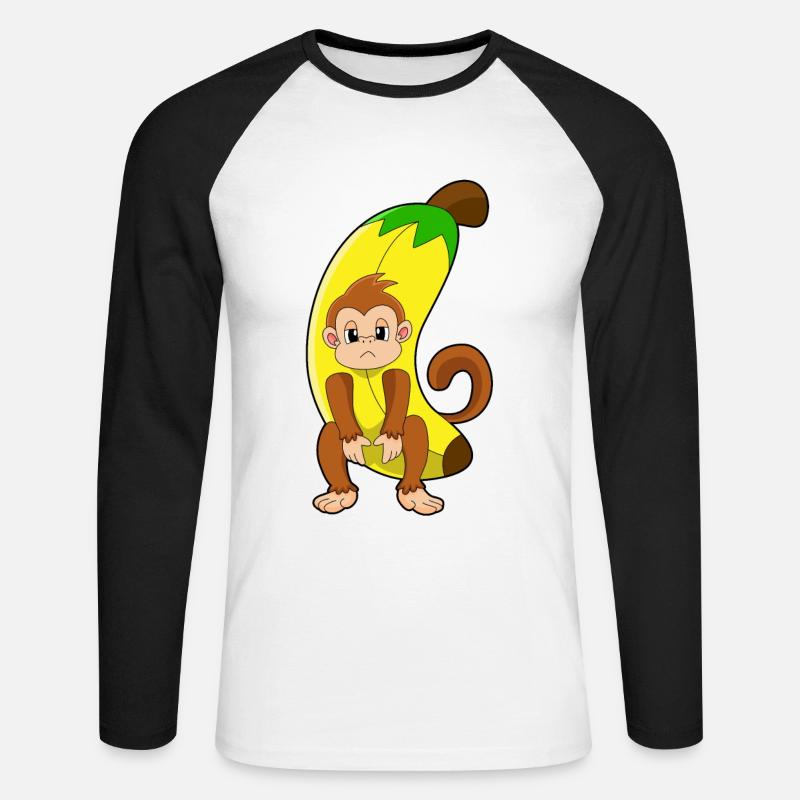 Affe mit Banane - Unisex Baseballshirt langarm - Weiß/Schwarz