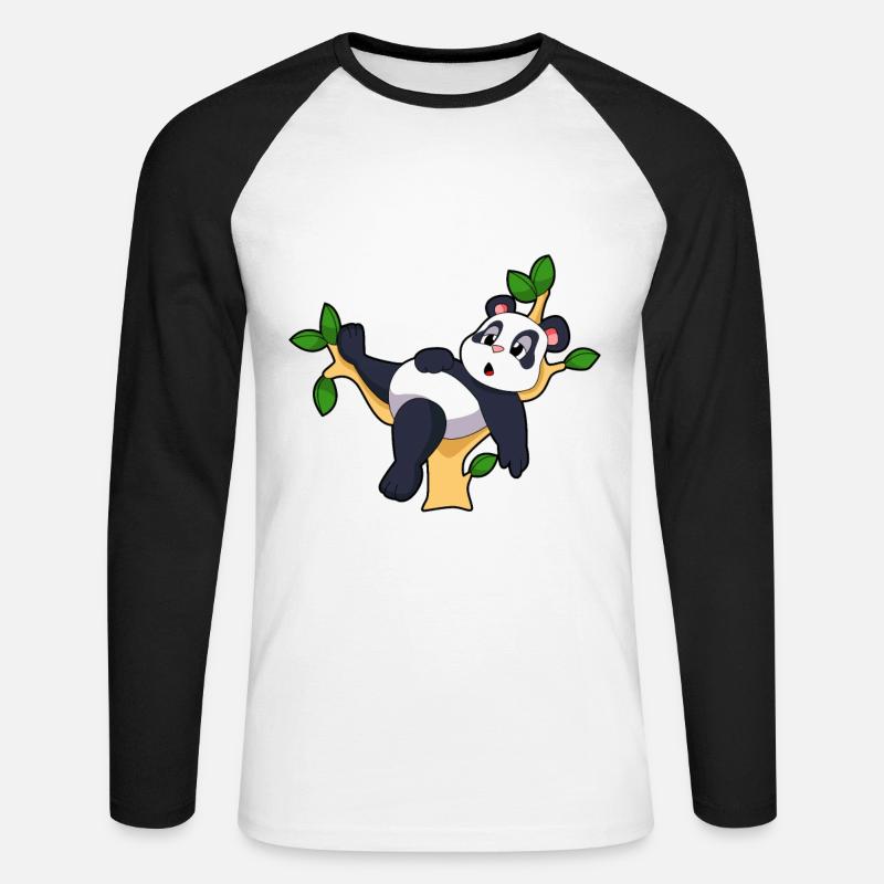 Panda auf Baum - Unisex Baseballshirt langarm - Weiß/Schwarz