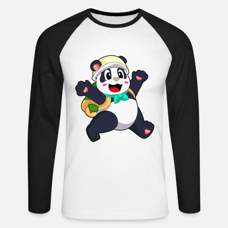 Panda als Schüler - Unisex Baseballshirt langarm - Weiß/Schwarz