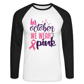 en octobre nous portons du rose - T-shirt baseball manches longues Homme - blanc/noir - Devant - Nik (191cm)