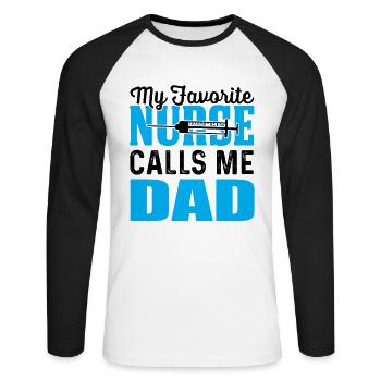 mon infirmière préférée m’appelle papa - T-shirt baseball manches longues Homme - blanc/noir - Devant - Nik (191cm)