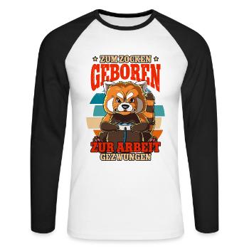 Zum Zocken Geboren Zum Arbeiten Gezwungen - Unisex Baseballshirt langarm - Weiß/Schwarz - Vorne - Nik (191cm)