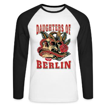 Berlin Frau Geschenk daughters of Berlin Blumen - Unisex Baseballshirt langarm - Weiß/Schwarz - Vorne - Nik (191cm)