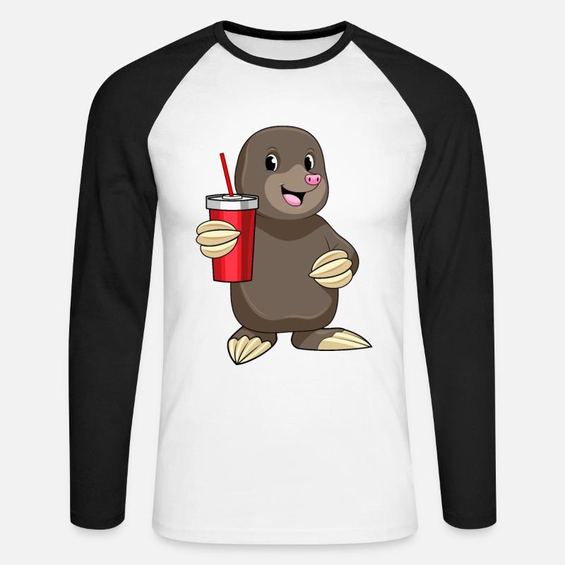 Mole with drinking cup - Unisex Long Sleeve Baseball T-Shirt - white/black