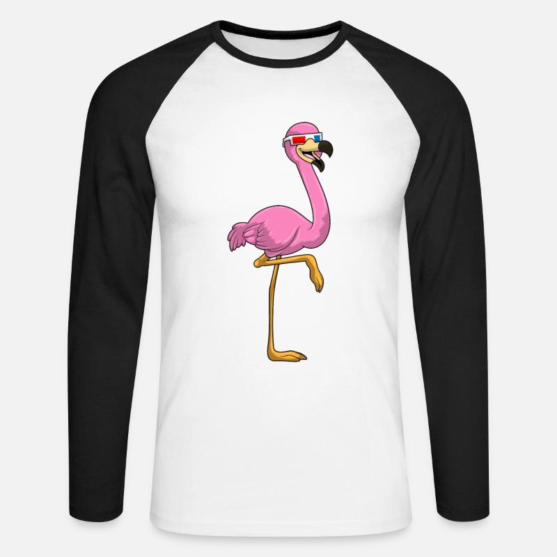 Flamingo mit Brille - Unisex Baseballshirt langarm - Weiß/Schwarz