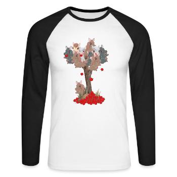 Pferdeäpfel mit Ponys am Baum, Pferde - Unisex Baseballshirt langarm - Weiß/Schwarz - Vorne - Nik (191cm)