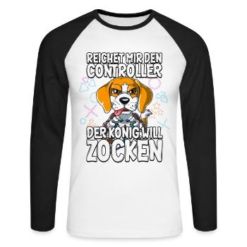 Videospiel Gaming Hund Zocken - Unisex Baseballshirt langarm - Weiß/Schwarz - Vorne - Nik (191cm)