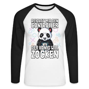 Videospiel Gaming Panda Zocken - Unisex Baseballshirt langarm - Weiß/Schwarz - Vorne - Nik (191cm)