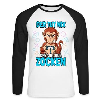 Zocken Gaming Der Tut Nix Der Will Nur Zocken - Unisex Baseballshirt langarm - Weiß/Schwarz - Vorne - Nik (191cm)