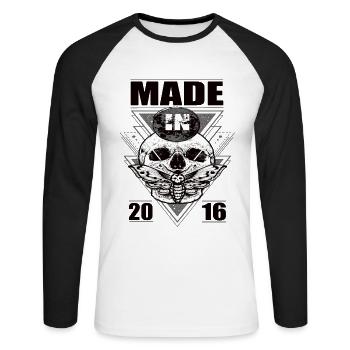 Made in 2016 Vintage Retro Limited Edition - Unisex Baseballshirt langarm - Weiß/Schwarz - Vorne - Nik (191cm)