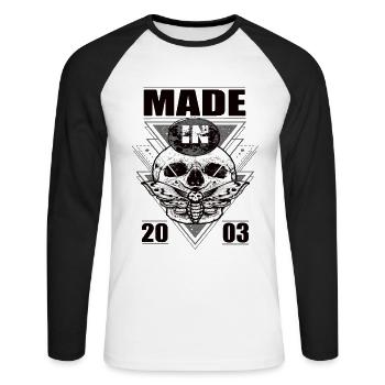 Made in 2003 Vintage Retro Limited Edition - Unisex Long Sleeve Baseball T-Shirt - white/black - Front - Nik (191cm)
