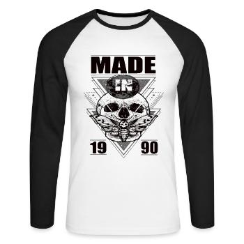 Fabriqué en 1990 Vintage Retro Limited Edition - T-shirt baseball manches longues Homme - blanc/noir - Devant - Nik (191cm)