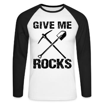 Drôle de géologue de chasse aux roches Rockhounding - T-shirt baseball manches longues Homme - blanc/noir - Devant - Nik (191cm)
