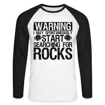 Drôle de géologue de chasse aux roches Rockhounding - T-shirt baseball manches longues Homme - blanc/noir - Devant - Nik (191cm)