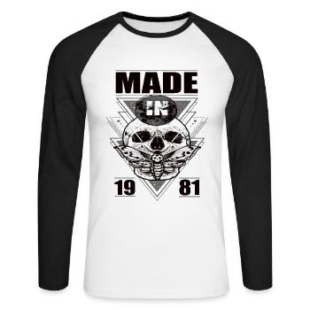 Fabriqué en 1981 Vintage Retro Limited Edition - T-shirt baseball manches longues Homme - blanc/noir - Devant - Nik (191cm)