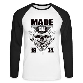 Made in 1974 Vintage Retro Limited Edition - Unisex Baseballshirt langarm - Weiß/Schwarz - Vorne - Nik (191cm)