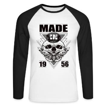 Made in 1956 Vintage Retro Limited Edition - Unisex Baseballshirt langarm - Weiß/Schwarz - Vorne - Nik (191cm)