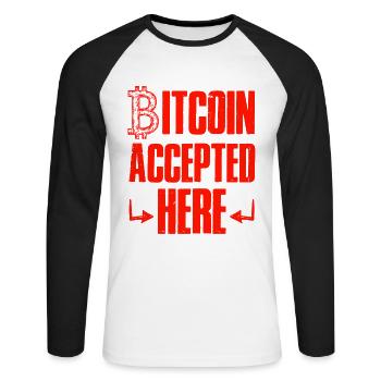 bitcoin accepté - T-shirt baseball manches longues Homme - blanc/noir - Devant - Nik (191cm)