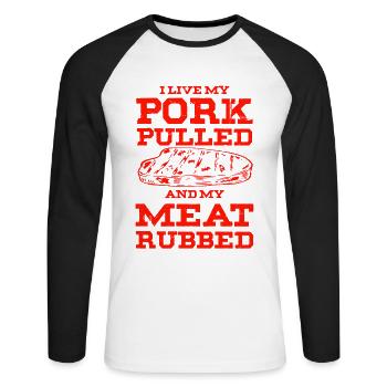 pork grill spruch - Unisex Long Sleeve Baseball T-Shirt - white/black - Front - Nik (191cm)