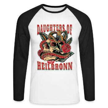 Heilbronn Power-Frau daughters of Heilbronn Retro - Unisex Baseballshirt langarm - Weiß/Schwarz - Vorne - Nik (191cm)