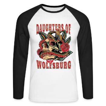Wolfsburg Power-Frau filles de Wolfsburg Retro - T-shirt baseball manches longues Homme - blanc/noir - Devant - Nik (191cm)
