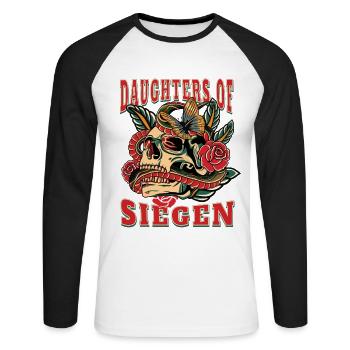 Siegen Power-Frau daughters of Siegen Retro Blumen - Unisex Baseballshirt langarm - Weiß/Schwarz - Vorne - Nik (191cm)