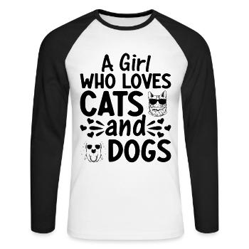 Amoureux des chats I Une fille qui a des chats et des hu - T-shirt baseball manches longues Homme - blanc/noir - Devant - Nik (191cm)